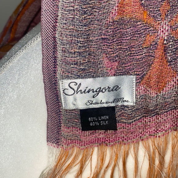 Shingora Boho India Peach Floral Linen/Silk Scarf Shawl Fringed - Picture 6 of 6